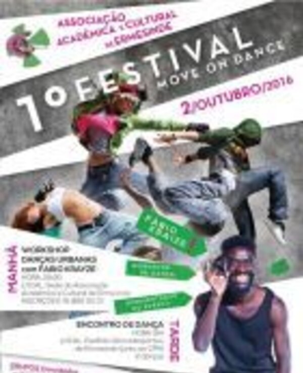 Cartaz do 1º Festival Move On Dance com dançarinos em ação.