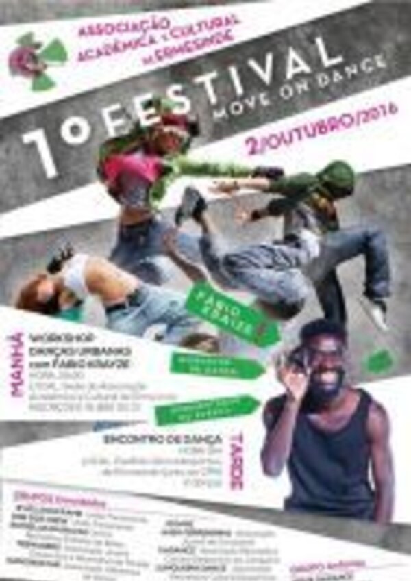 Cartaz do 1º Festival Move On Dance com dançarinos em ação.
