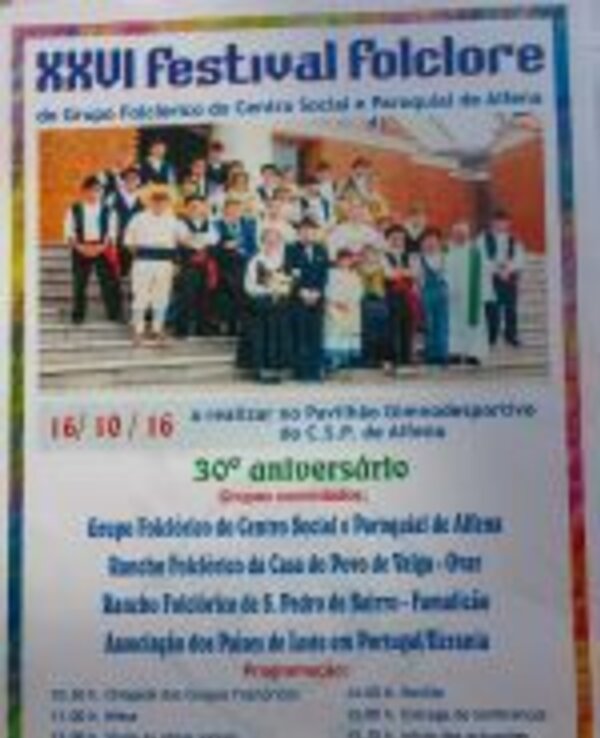 Cartaz do XXVI Festival Folclore com grupos e programação do evento.