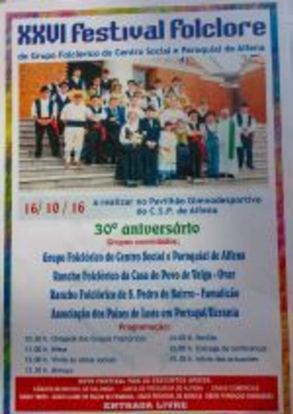 Cartaz do XXVI Festival Folclore com grupos e programação do evento.