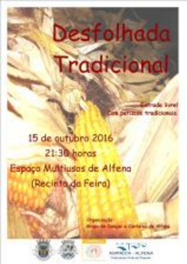 Cartaz do evento 'Desfolhada Tradicional' com informações sobre data e local.