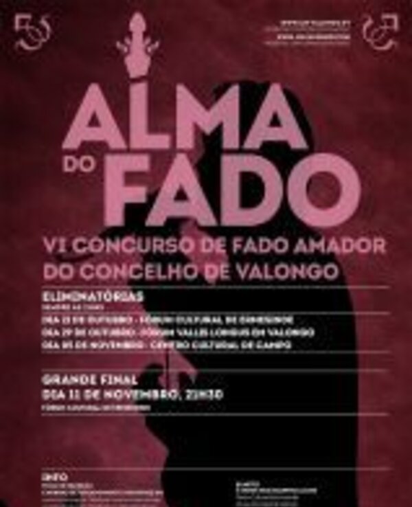 Cartaz do VI Concurso de Fado Amador de Valongo, com datas e locais.