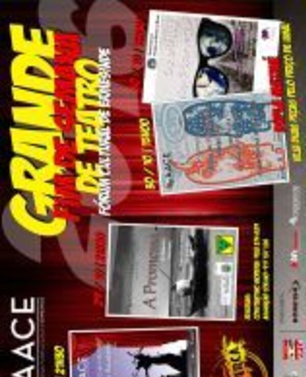 Cartaz do Grande Festival de Teatro com várias imagens de peças e informações.