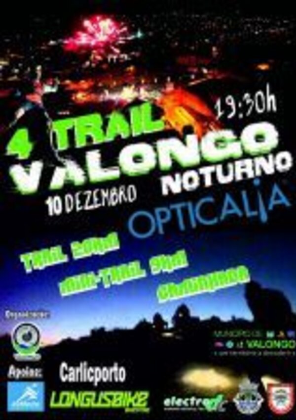 Cartaz do 4º Trail Valongo Noturno, com data e patrocinadores.