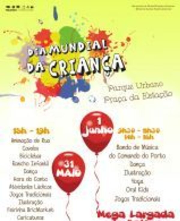 Cartaz do Dia Mundial da Criança com atividades e datas no Parque da Educação.