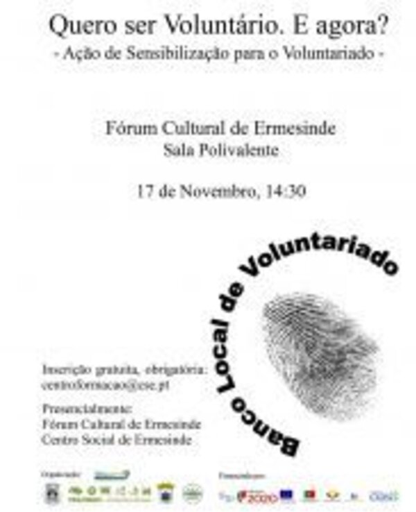 Cartaz sobre um evento de sensibilização para o voluntariado em Ermesinde.