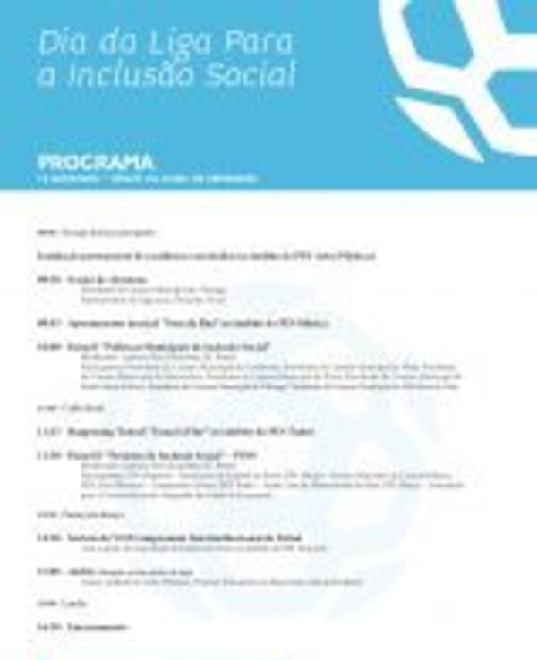 Programa do Dia da Liga Para a Inclusão Social com horários e atividades.