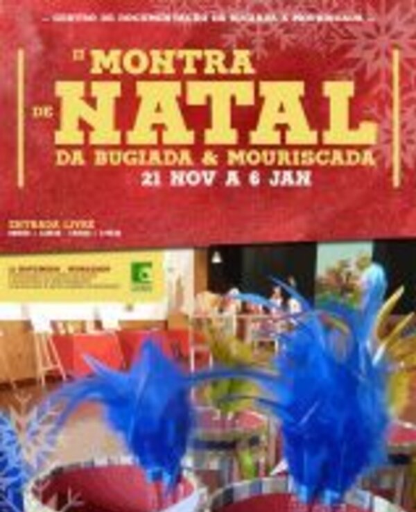 Cartaz da Mostra de Natal com detalhes coloridos e datas do evento.