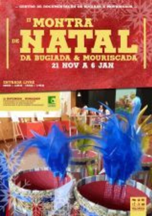 Cartaz da Mostra de Natal com detalhes coloridos e datas do evento.
