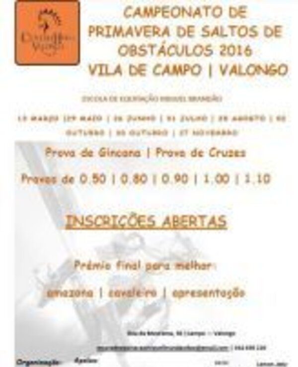 Cartaz do Campeonato de Primavera de Saltos de Obstáculos 2016 em Valongo.