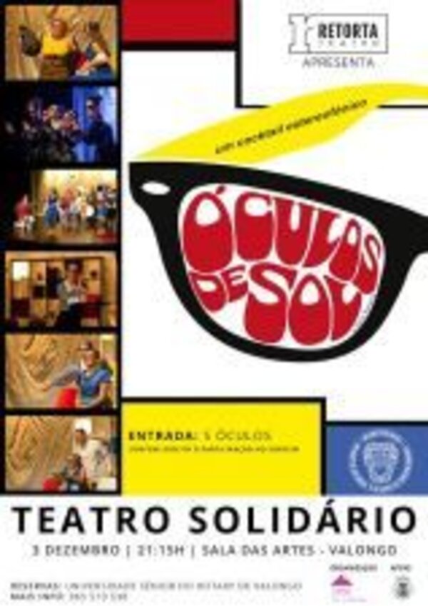 Cartaz do espetáculo 'Óculos de Sol', com informações sobre o evento.