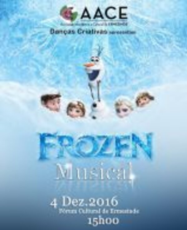 Cartaz do musical Frozen com Olaf e detalhes do evento em 4 de Dezembro de 2016.