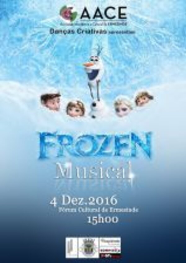 Cartaz do musical Frozen com Olaf e detalhes do evento em 4 de Dezembro de 2016.