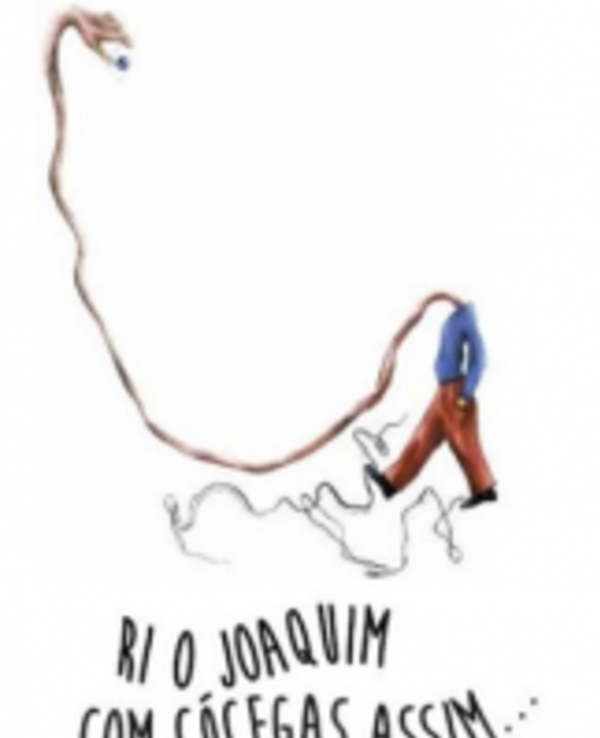 Ilustração de um homem a andar com uma corda que se assemelha a um animal.