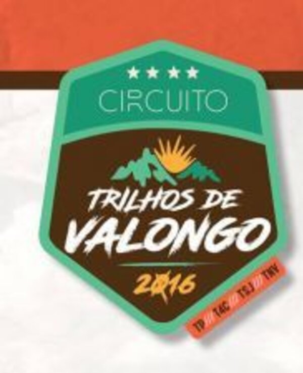 Logotipo do Circuito Trilhos de Valongo, com montanhas e sol.