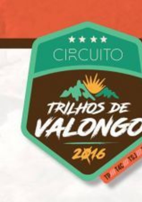 Logotipo do Circuito Trilhos de Valongo, com montanhas e sol.