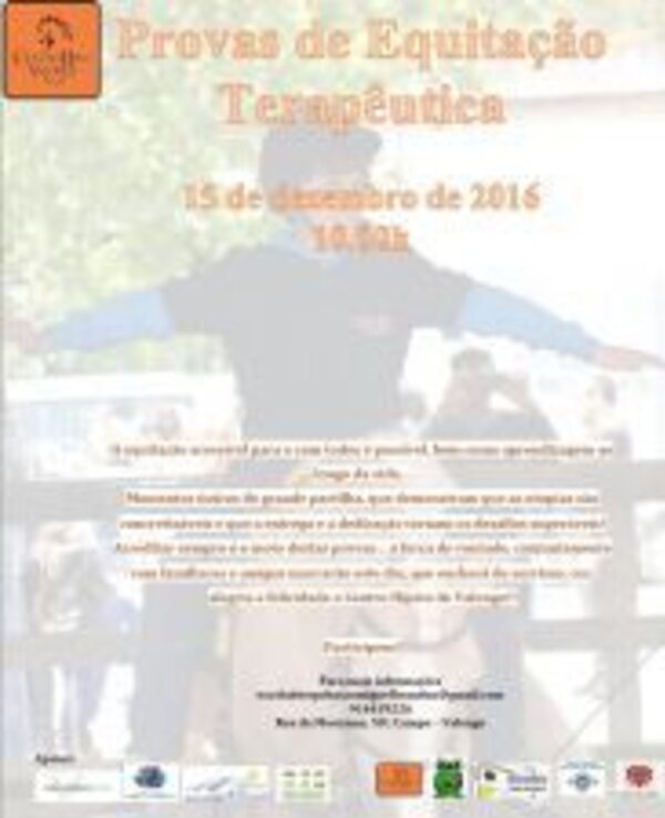 Cartaz sobre provas de equitação terapêutica, com data e informações.