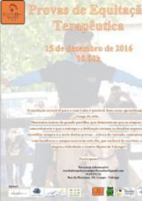 Cartaz sobre provas de equitação terapêutica, com data e informações.