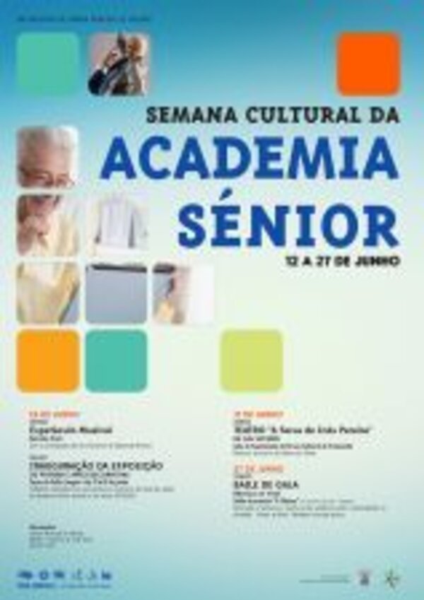 Cartaz da Semana Cultural da Academia Sénior, com datas e eventos.
