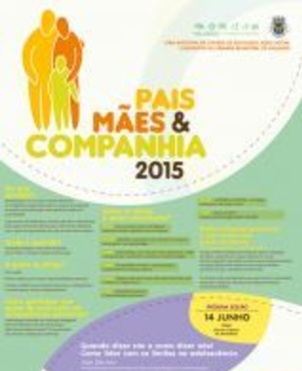 Cartaz do evento 'Pais, Mães & Companhia 2015' com informações e datas.