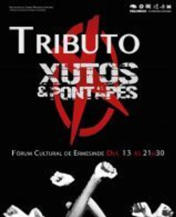 Cartaz do tributo aos Xutos & Pontapés, com punhos cerrados e informações do evento.