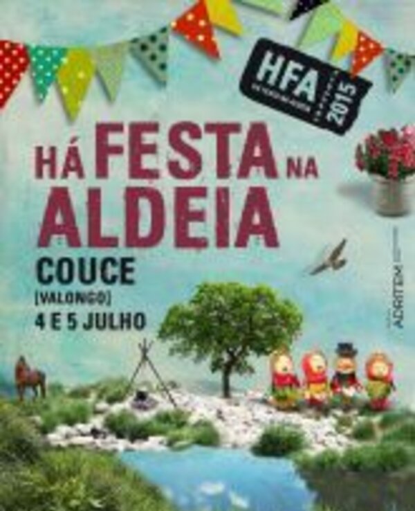 Cartaz da festa 'Há Festa na Aldeia' com elementos festivos e natureza.