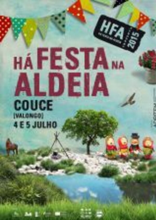 Cartaz da festa 'Há Festa na Aldeia' com elementos festivos e natureza.