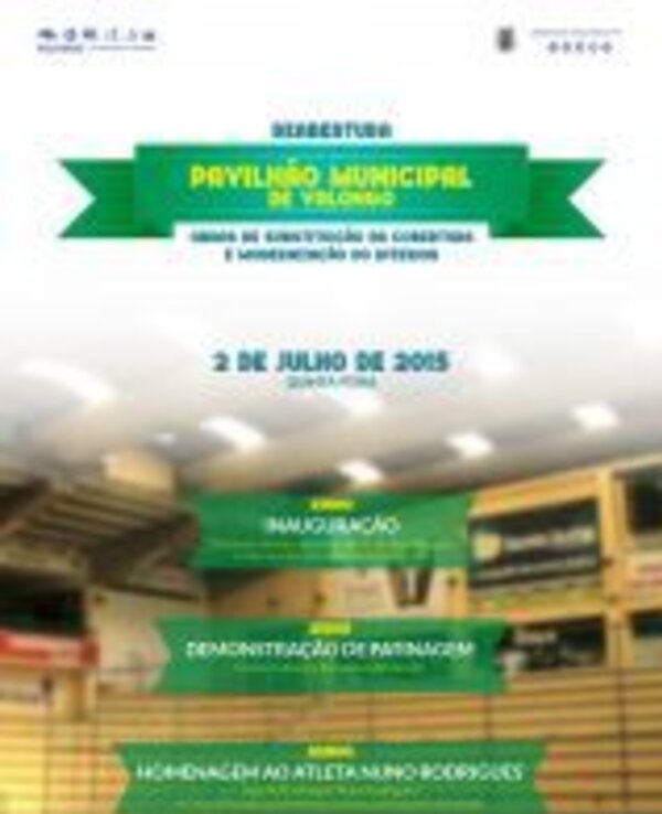 Cartaz da inauguração do Pavilhão Municipal de Valongo, com eventos listados.