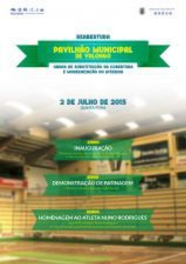 Cartaz da inauguração do Pavilhão Municipal de Valongo, com eventos listados.