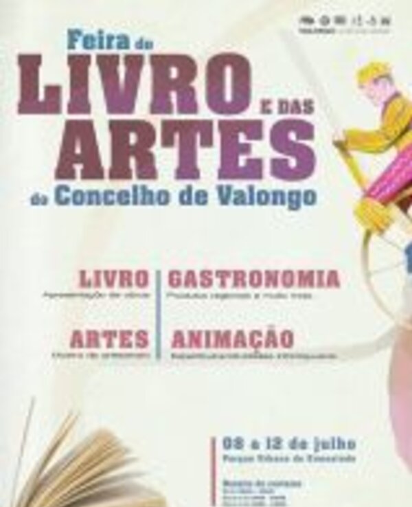 Cartaz da Feira do Livro e das Artes de Valongo, com datas e atividades.