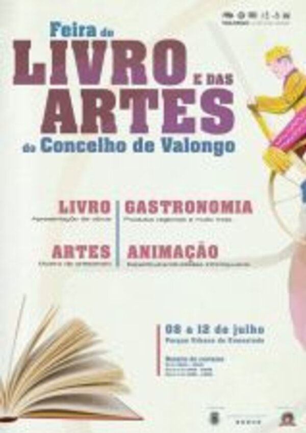 Cartaz da Feira do Livro e das Artes de Valongo, com datas e atividades.