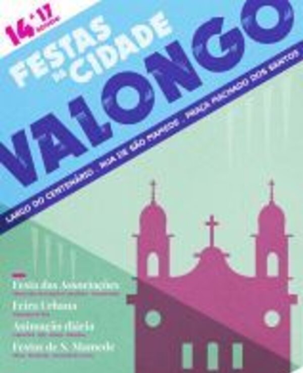 Cartaz das Festas da Cidade de Valongo, com datas e locais destacados.
