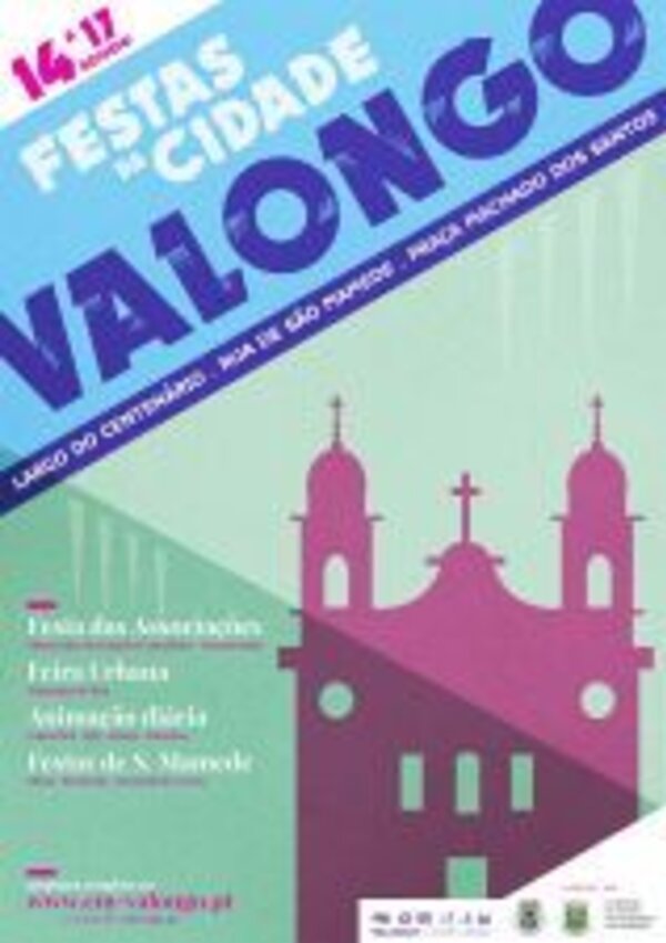 Cartaz das Festas da Cidade de Valongo, com datas e locais destacados.