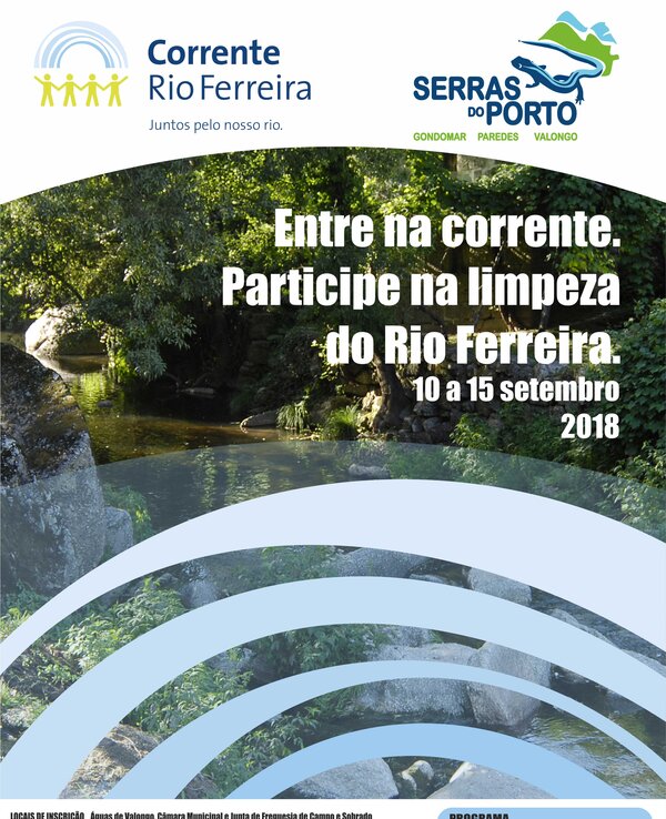 Cartaz sobre a limpeza do Rio Ferreira, com datas e locais de inscrição.