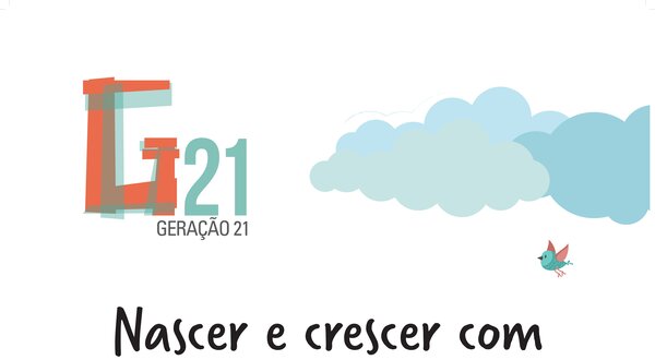 Cartaz com o título 'Nascer e crescer com saúde em Valongo', ilustrações de nuvens, árvores e água.