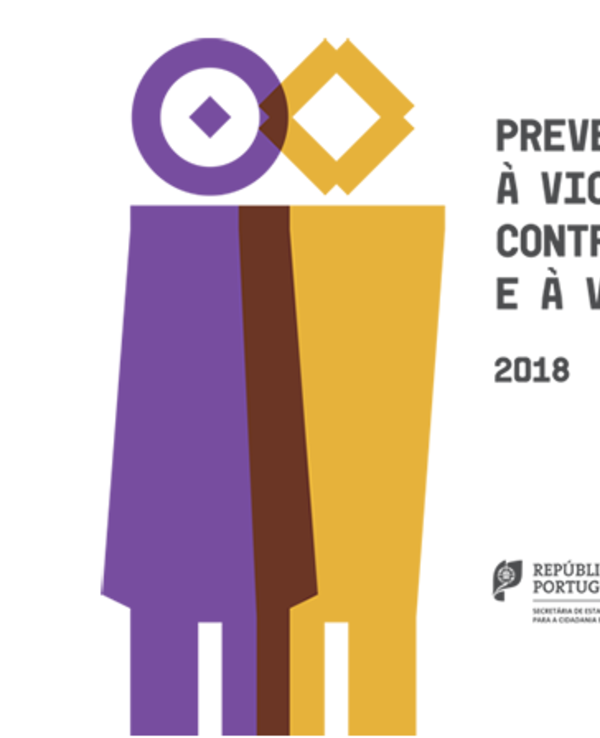 Imagem com figuras estilizadas e texto sobre a prevenção da violência contra mulheres.