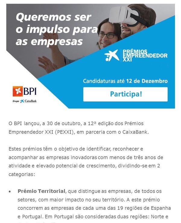 Imagem promocional dos Prémios Empreendedor XXI, com informações sobre candidaturas.
