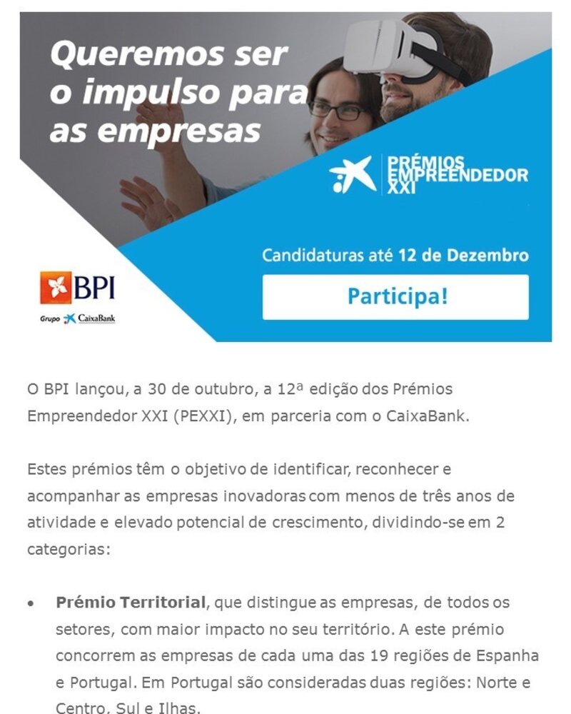 Imagem promocional dos Prémios Empreendedor XXI, com informações sobre candidaturas.
