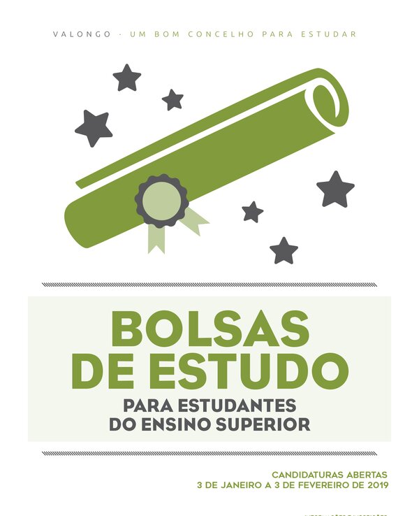 Cartaz sobre bolsas de estudo para estudantes do ensino superior em Valongo.