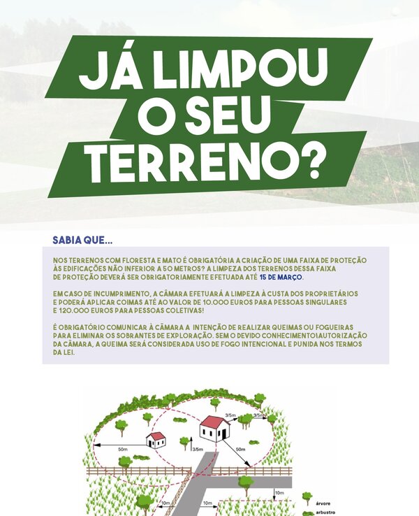 Cartaz informativo sobre a limpeza de terrenos e suas obrigações legais.