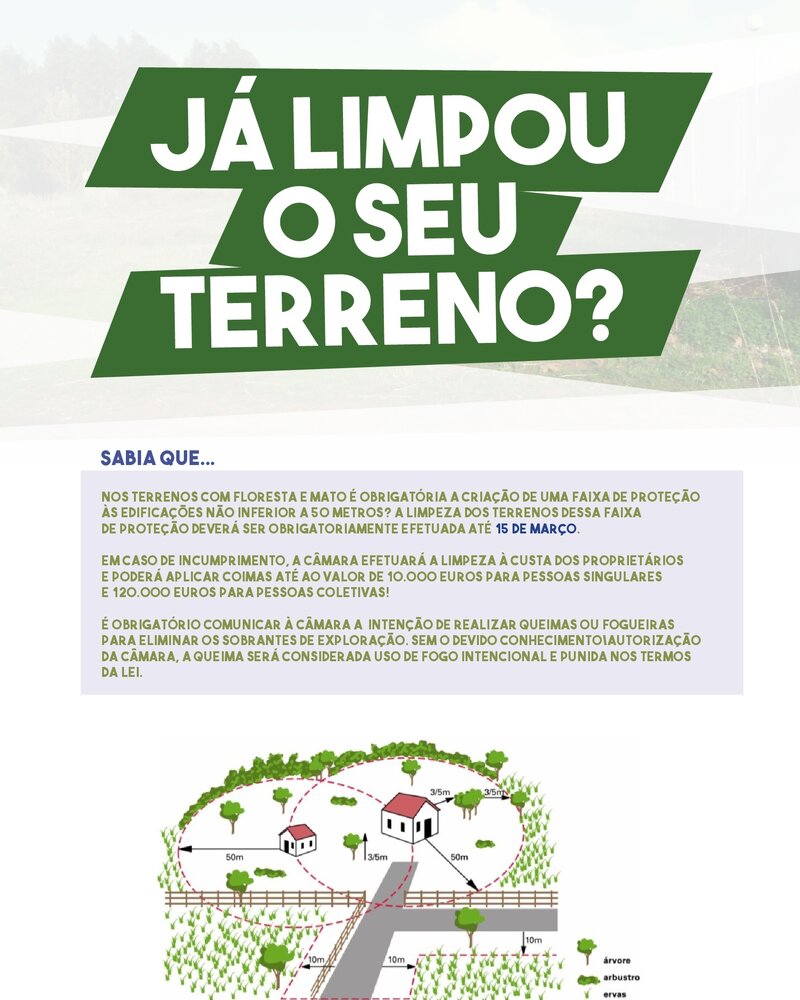 Cartaz informativo sobre a limpeza de terrenos e suas obrigações legais.