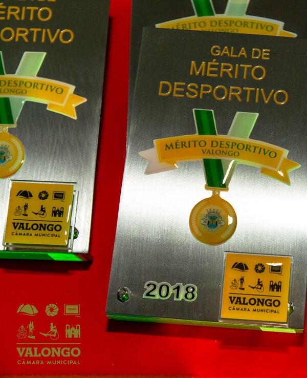 Placas de prémio da Gala de Mérito Desportivo de Valongo, 2018.