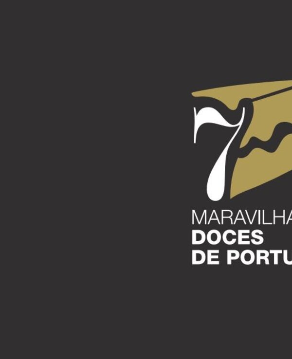 Logótipo das 7 Maravilhas Doces de Portugal, com um fundo escuro.