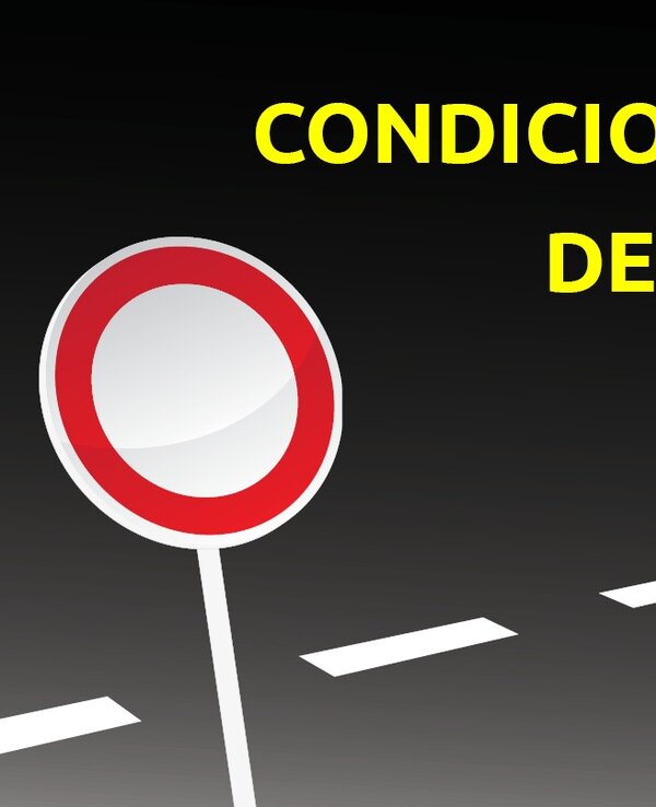 Sinal de trânsito com fundo escuro e texto em amarelo a dizer 'Condicionamento de Trânsito'.