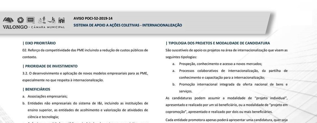 Candidaturas do Programa Compete 2020 - Ações Coletivas – Internacionalização