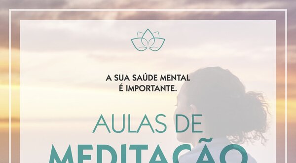 Cartaz sobre aulas de meditação, horários e informações de contacto.