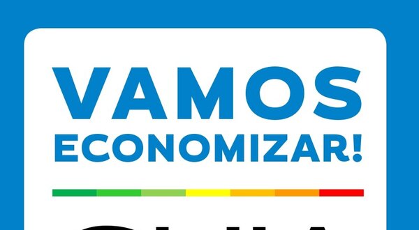 Cartaz sobre economia de energia e água, com título em destaque.