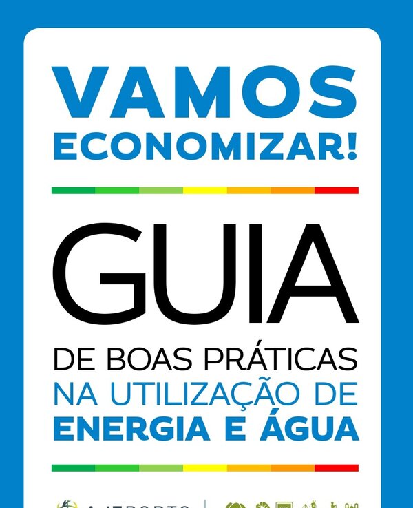 Cartaz sobre economia de energia e água, com título em destaque.