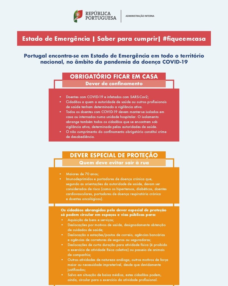 Cartaz informativo sobre o Estado de Emergência em Portugal devido à COVID-19.