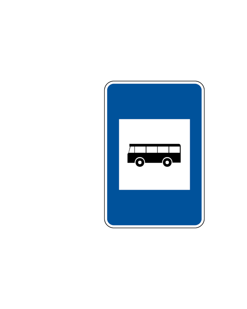 Sinal de paragem de autocarro com fundo azul e ícone de autocarro.